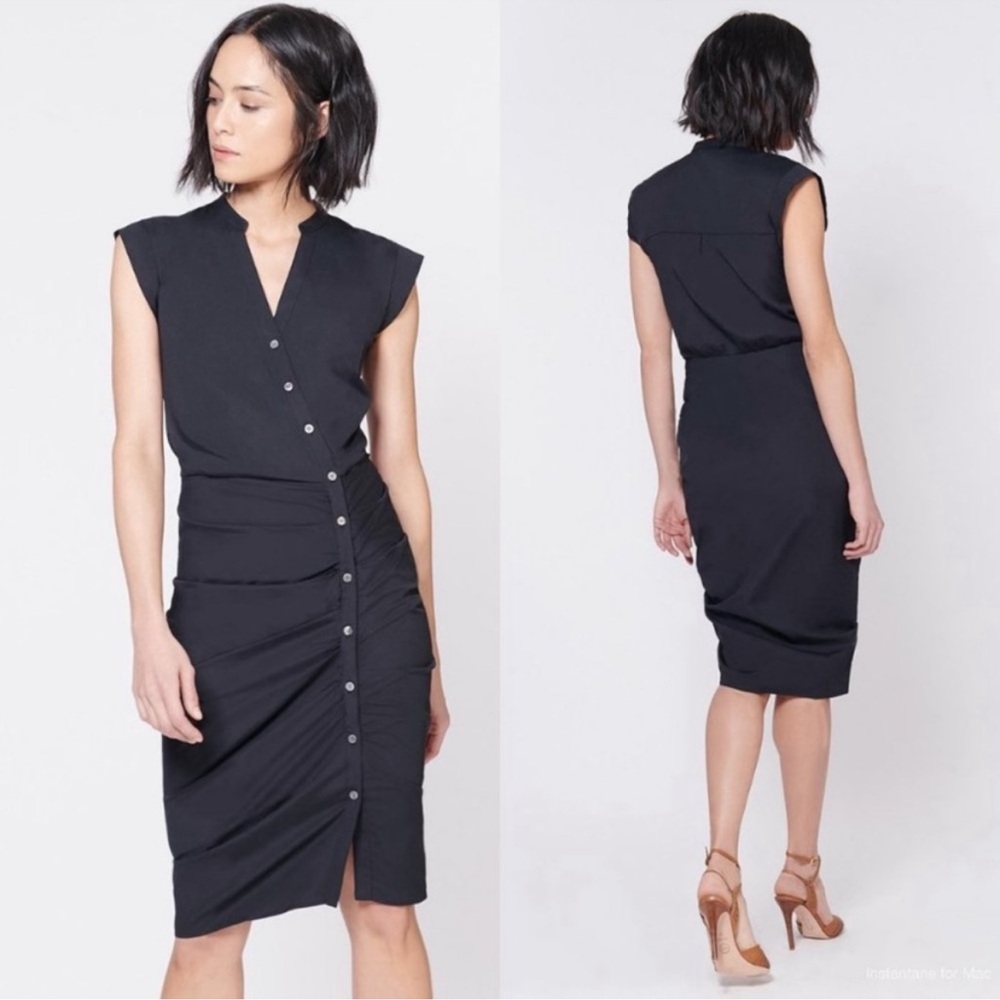 Veronica Beard black ruched shirt dress size 6